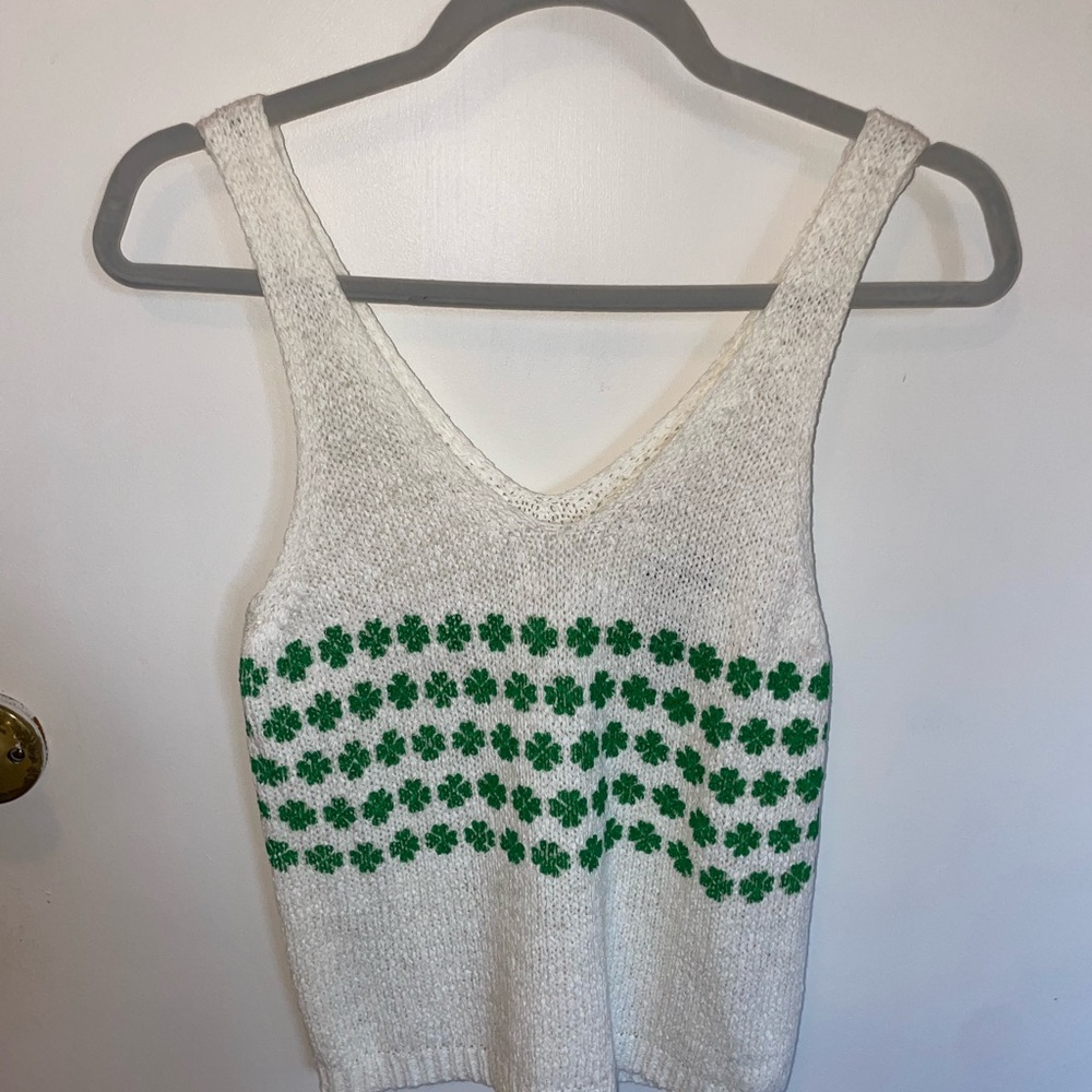 White and Green 4-Leaf Clover Knit Tank Top 🍀✨🌈